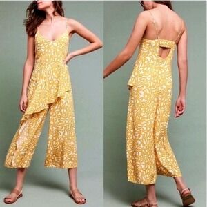 Maeve Anthropologie Jumpsuit Size 2 Yellow White Ruffle Sleeveless‎ Casual